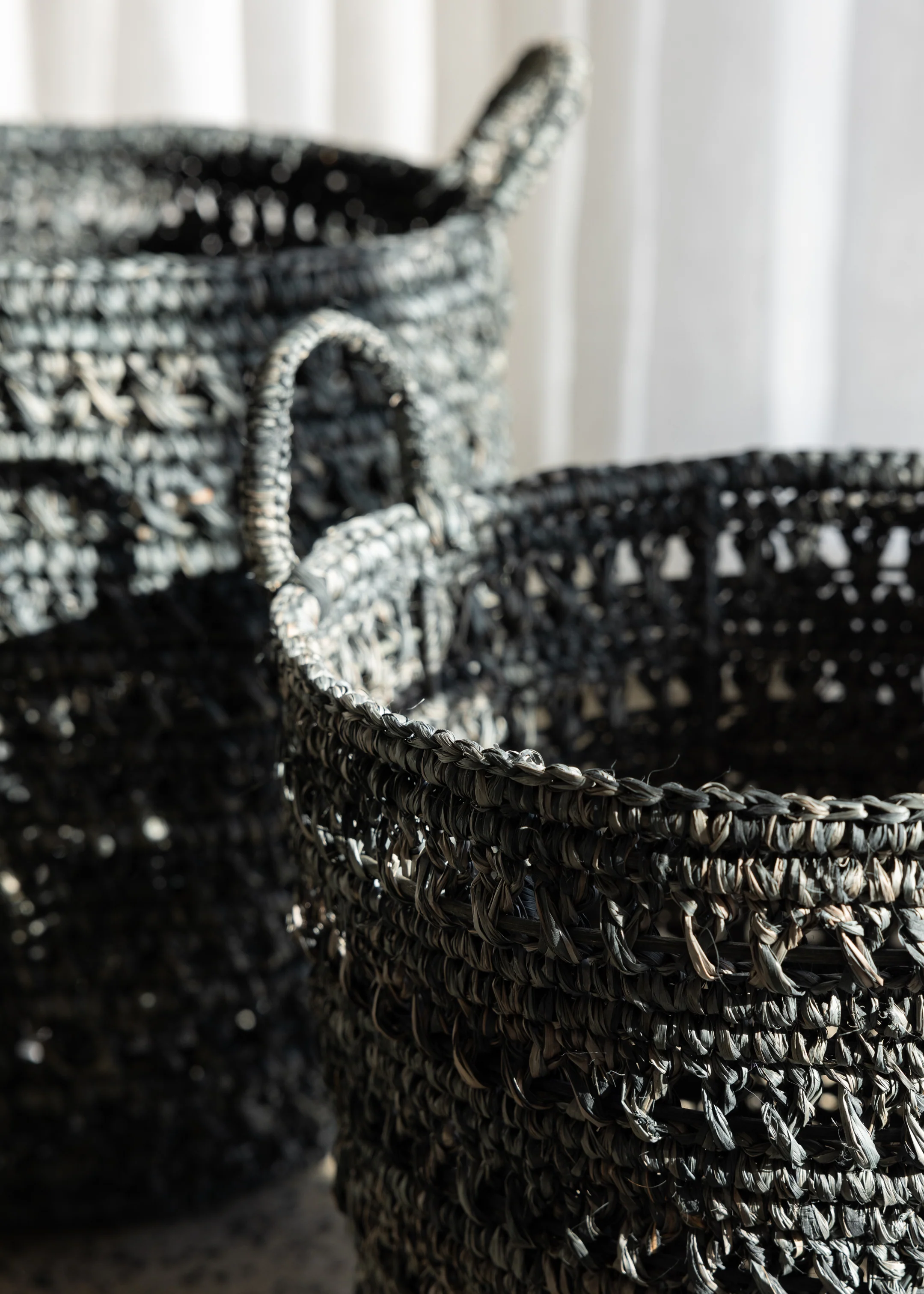 Ingrid Raffia Basket Set Of 2 / Charcoal - Image 4