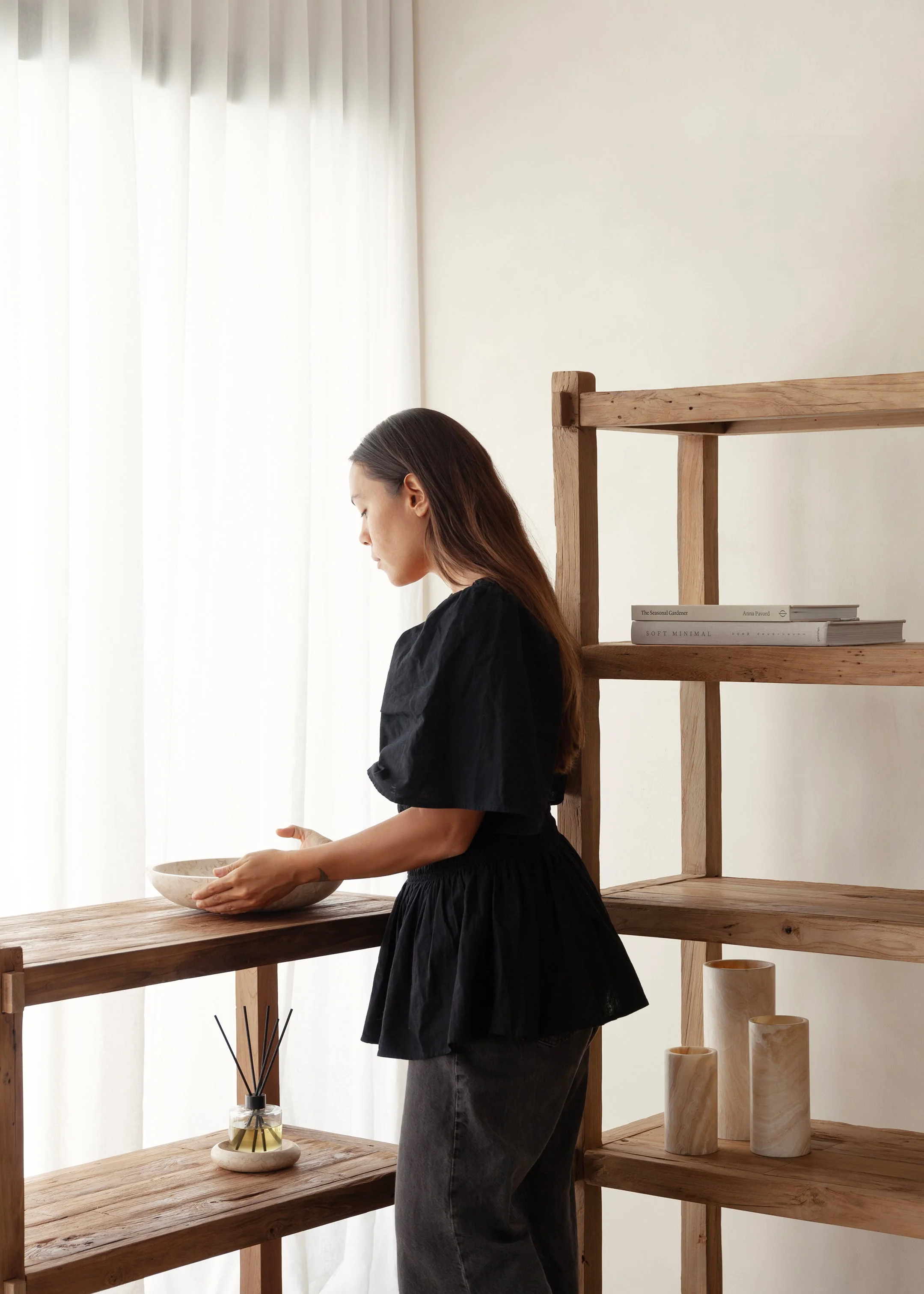 Saya Tall Bookshelf 90cm / Dark Teak - Image 6